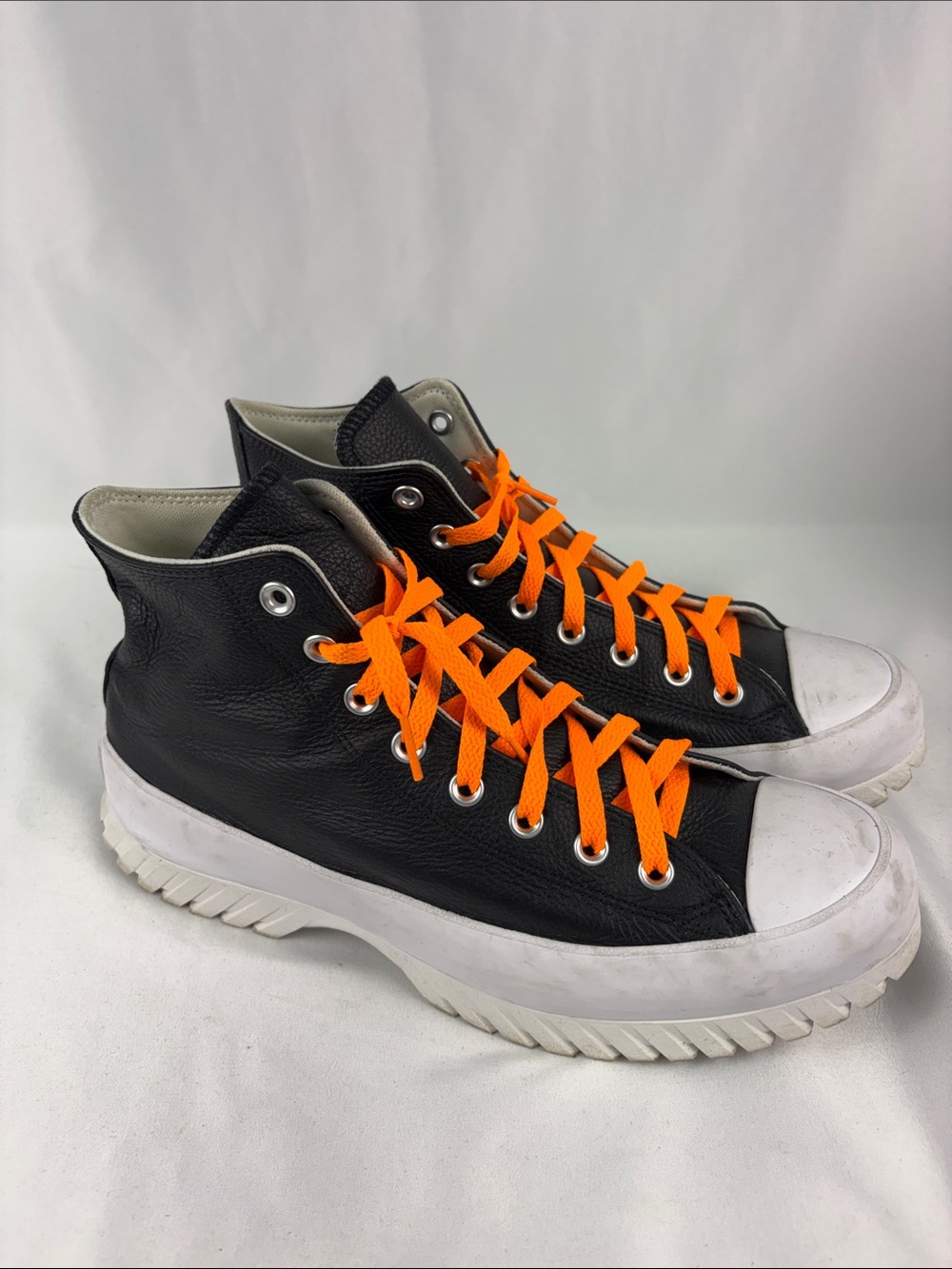 Men's Black Converse High-Top Sneakers with Bright Orange Laces Lug Sole